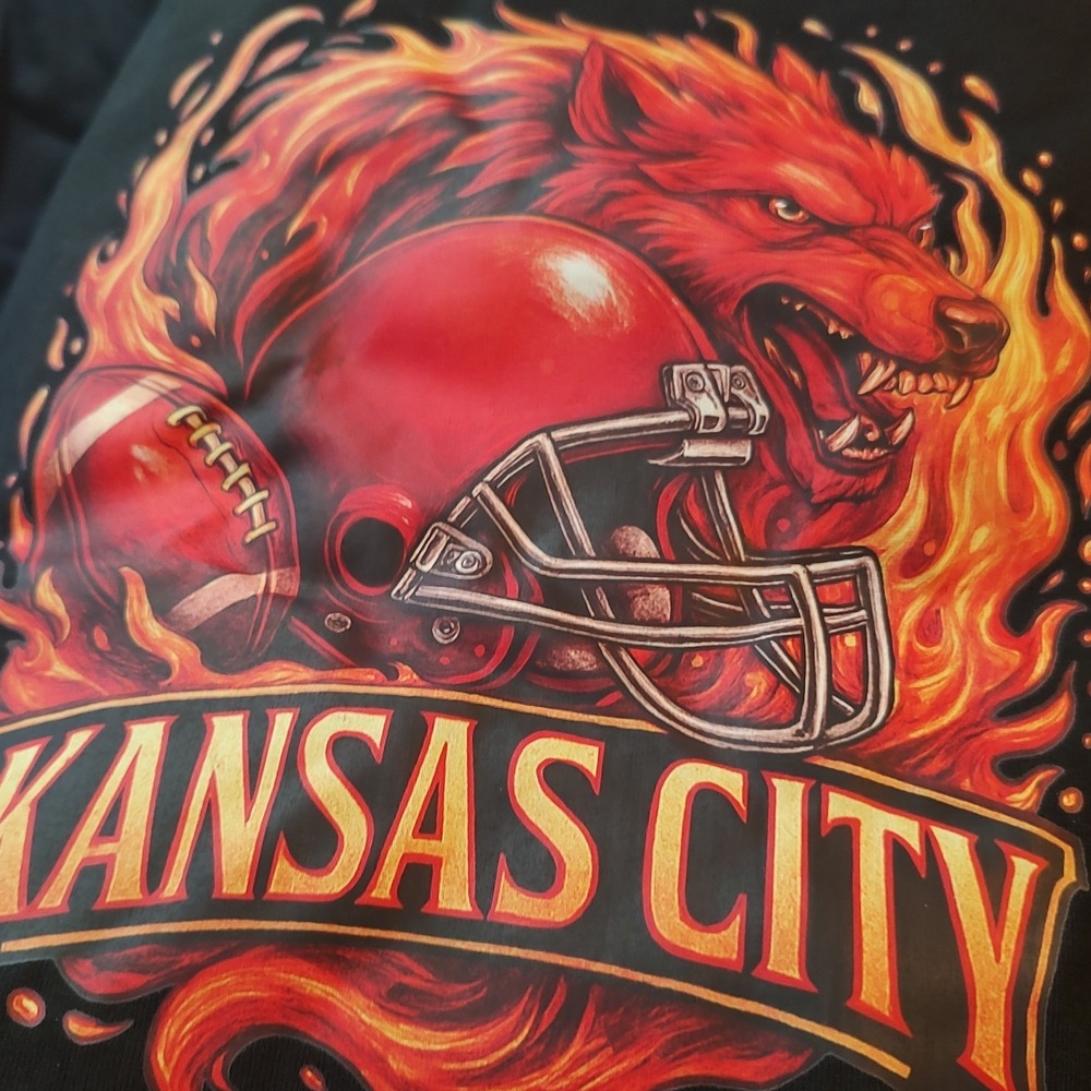 Unbranded Kansas City Football T-Shirt Mens XL Black Excellent Graphic Red‎ Wolf